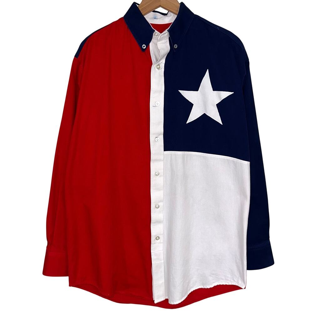 Vintage Outlaw Wear Men’s Texas Flag Western Button Up Shirt Size M